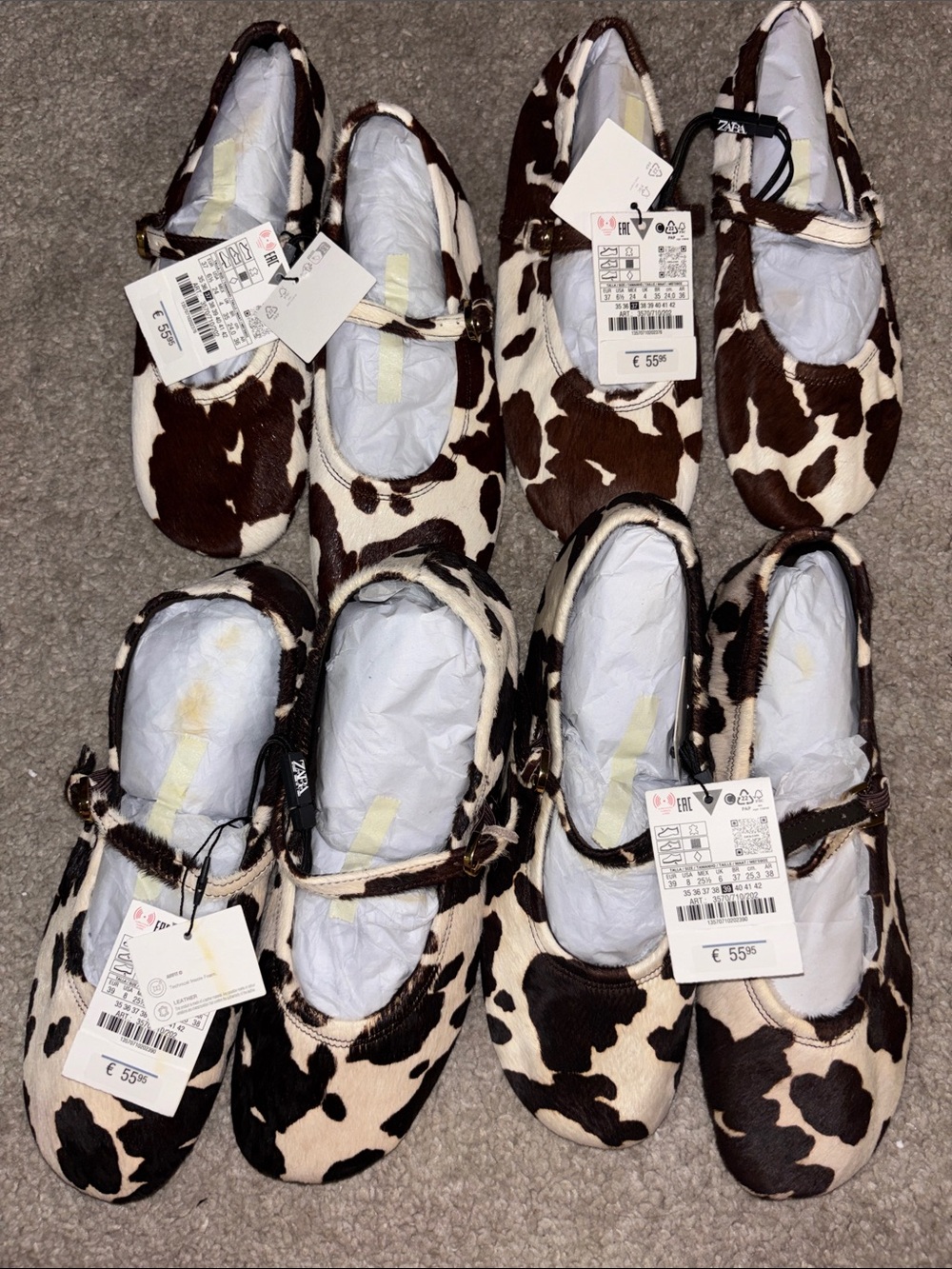 Zara Cow Print Mary Jane Flats - Leather Brown & White - Picture 5 of 5
